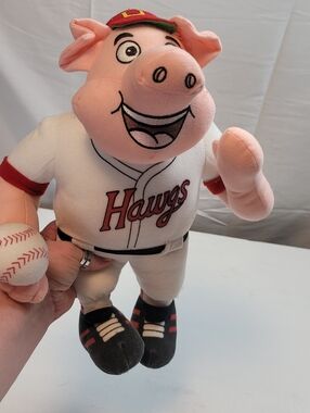 Hawks Baseball Pig Plush - Pink & White Mascot